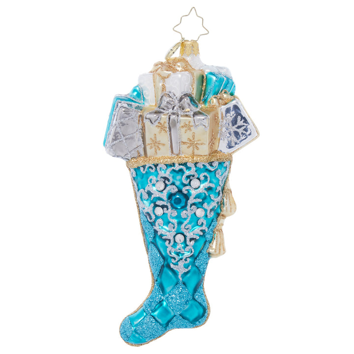 Front image - Silvery Spruce Stocking - (Stocking ornament)