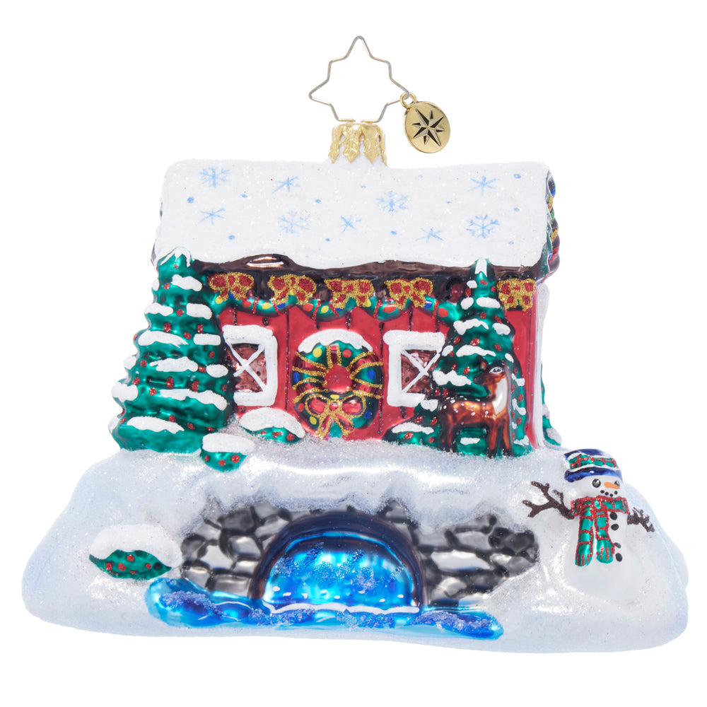 Front image - A New England Crossing - (Snowy scene ornament)