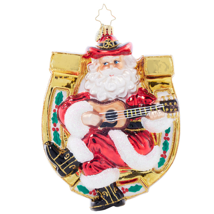 Front image - Santa's Lucky Tune - (Western Santa ornament)