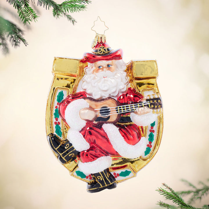 Front image - Santa's Lucky Tune - (Western Santa ornament)