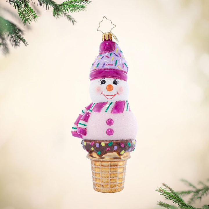 Front image - Extra Frosty Scoop - (Snowman ice cream cone ornament)