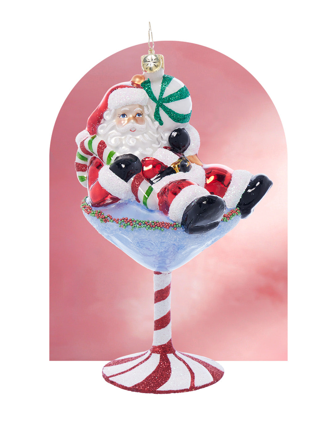 Santa in a martini glass ornament 