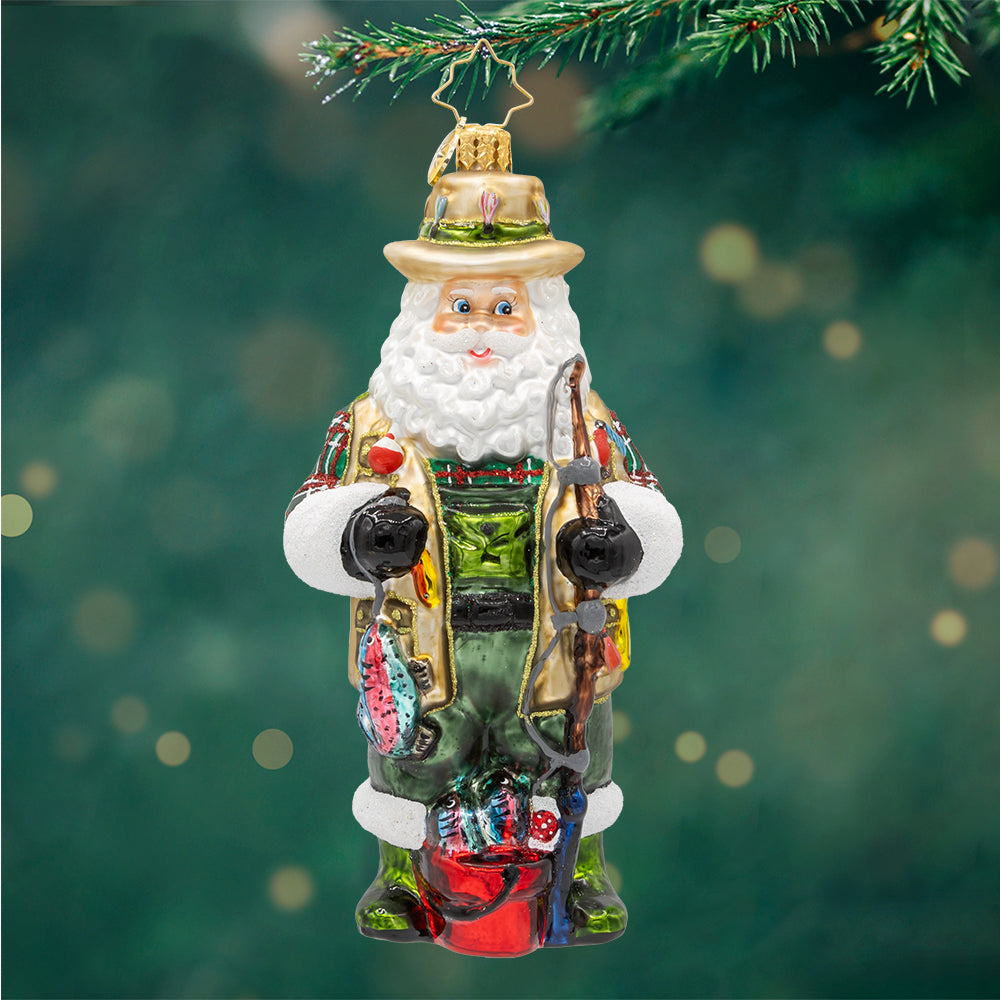 Front image - Fly Fisher Santa Claus - (Personalized holiday ornament)