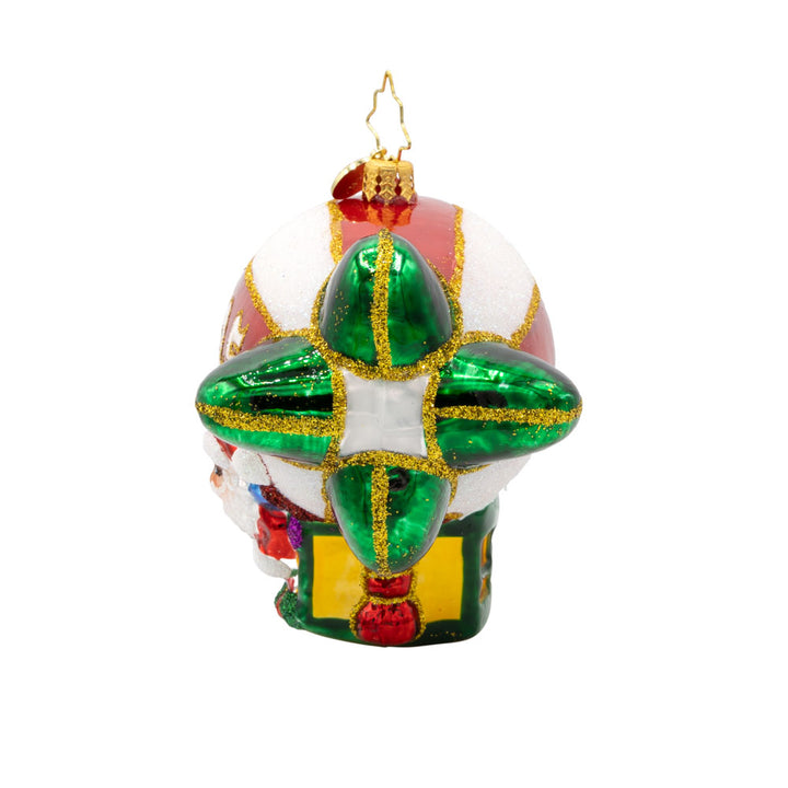 Flying Over the Years ornament. This ornament features Santa piloting a blimp, dated "2025." View of right side.