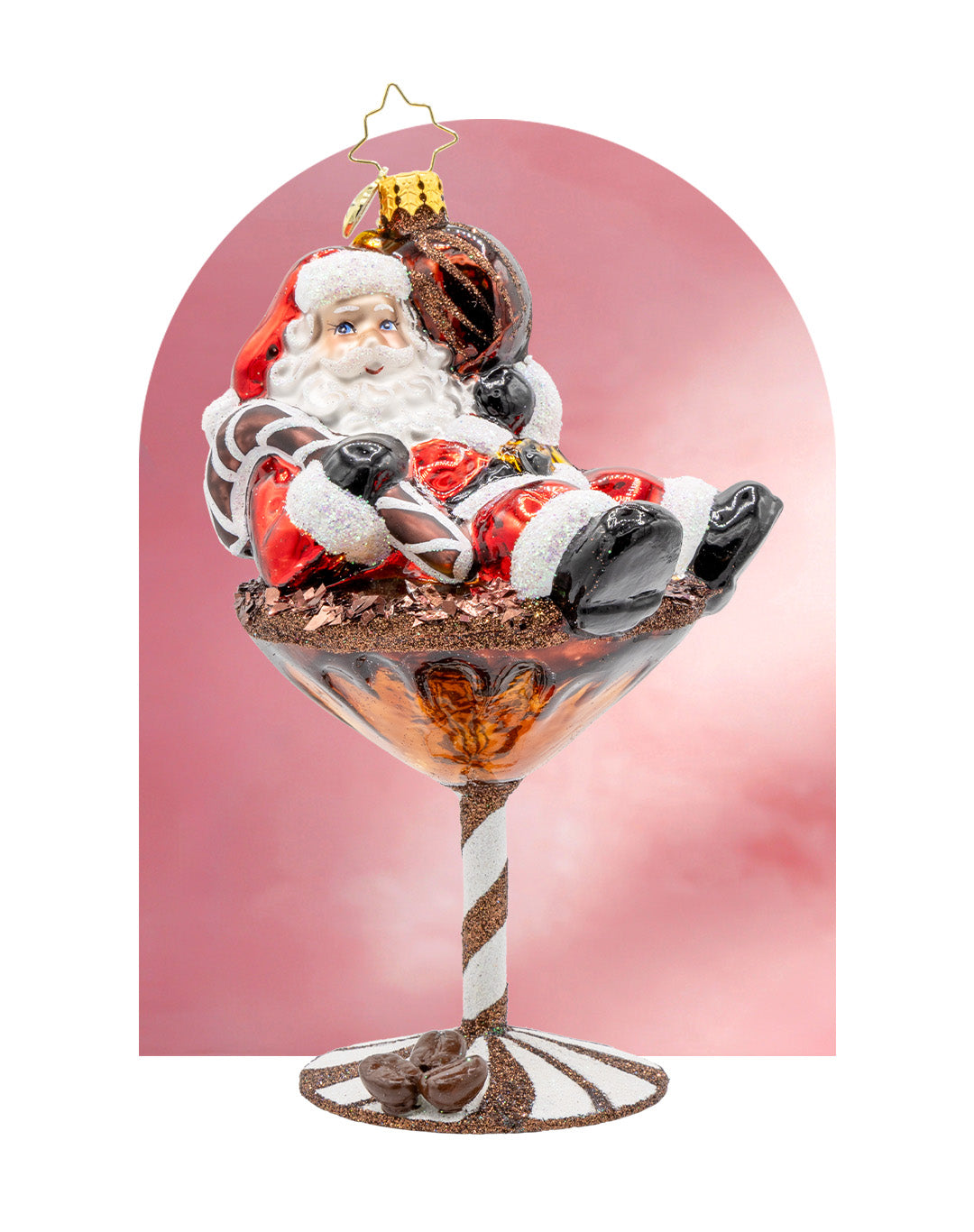 Santa in a espresso martini glass ornament 