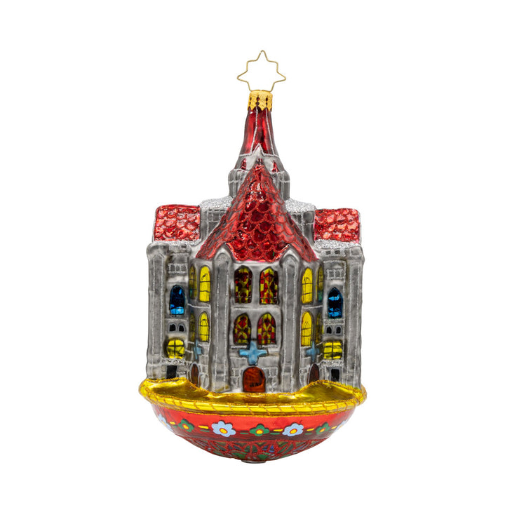Celestial Cathedral ornament. This intricate piece showcases the marvel of this form of architecture. View of back.