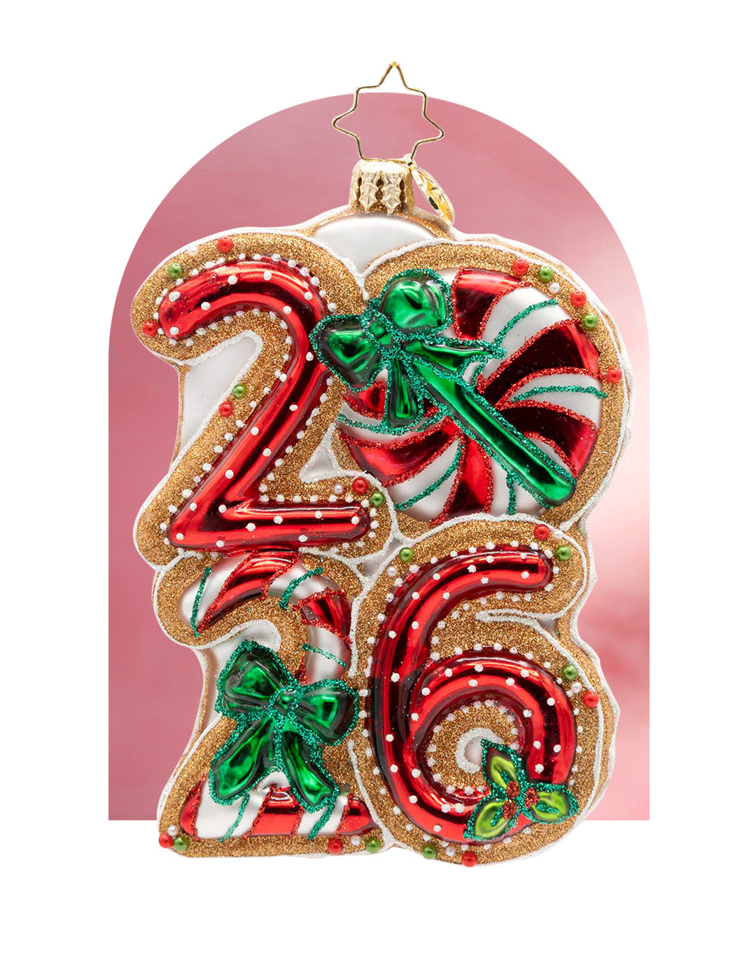 2026 Dated peppermint ornament with green bows