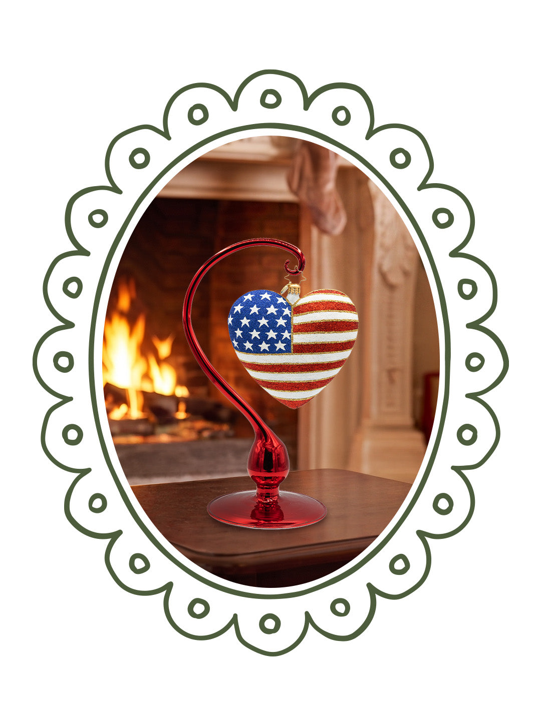 Image featuring Heart of Independece - 250 years ornament; A heart shaped ornament with an American flag on the front and "250 Years" on the back.