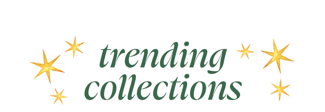 Section header reading "trending collections" framed by gold stars.
