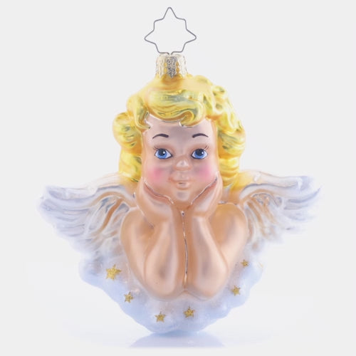 Video - Ornament Description - Darling Guardian Angel: This cheerful cherub lights up the Christmas tree, an angelic addition to your holiday décor. The video shows the ornament slowly spinning. 