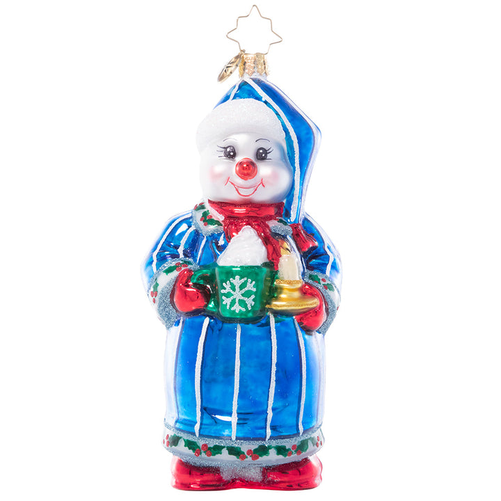 Front - Ornament Description - Sweet Dreams Snowman: With a cup of cocoa in hand and wrapped in his softest winter robe, this sweet snowman has everything he needs for a cozy night in!