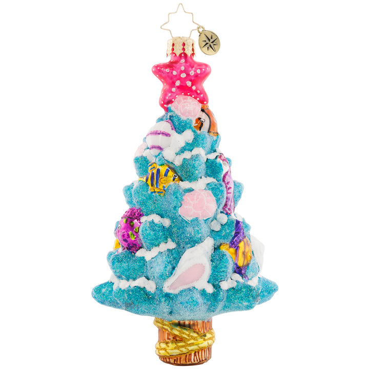 Back - Ornament Description - Tropical Seas Tree: The tropical fish swim free among the blue boughs of this undersea tree. You'll be wishing for waves this winter with this marvelous marine-themed piece