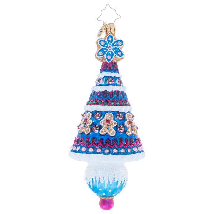Back - Ornament Description - The Sweetest Season: Trimmed with gingerbread men and topped with a snowflake-shaped Christmas cookie, this tree certainly is the sweetest spruce of the season.