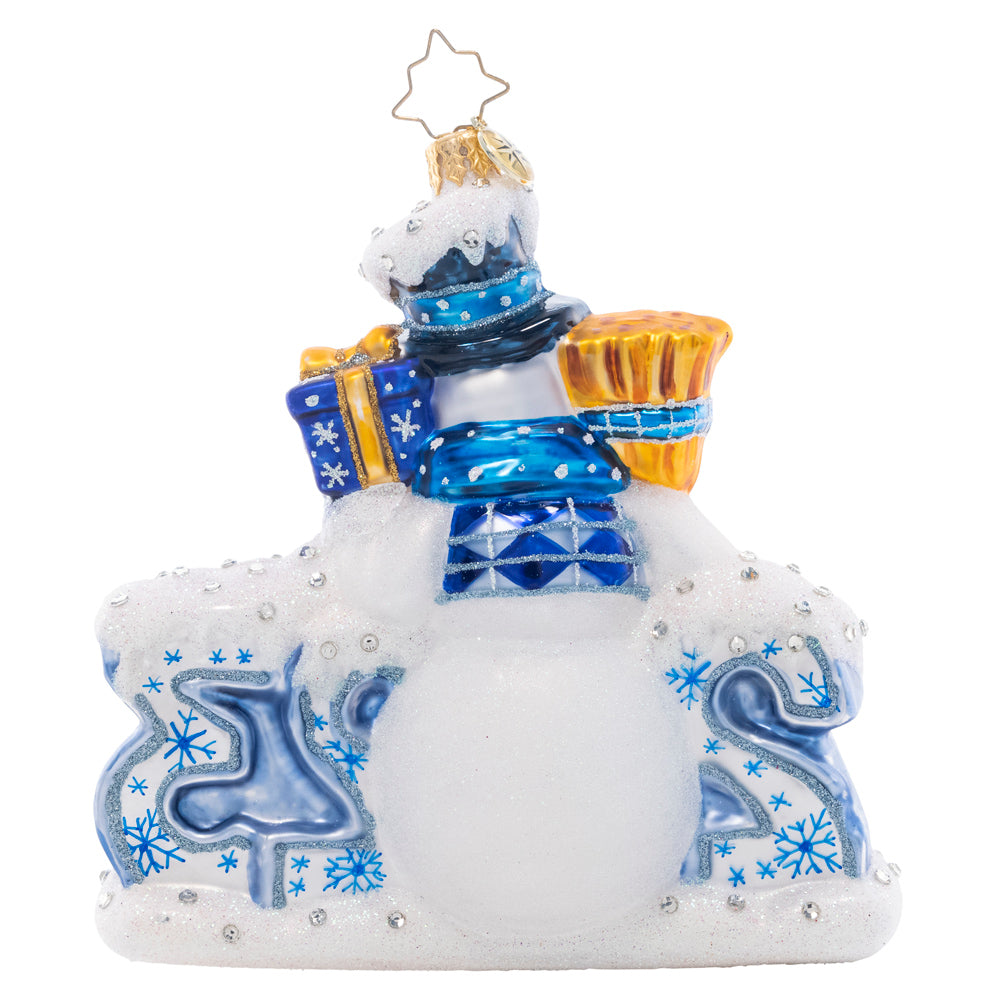 Back - Ornament Description - Coolest Year Yet: This chilly chum is predicting that 2023 will be the coolest year yet! Celebrate the holiday season with this stunning, snow-covered ornament.
