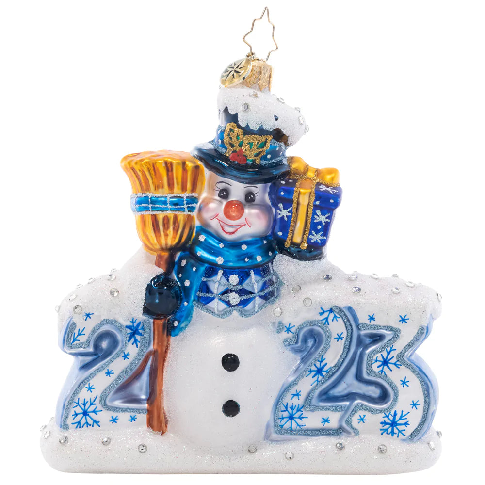 Front - Ornament Description - Coolest Year Yet: This chilly chum is predicting that 2023 will be the coolest year yet! Celebrate the holiday season with this stunning, snow-covered ornament.