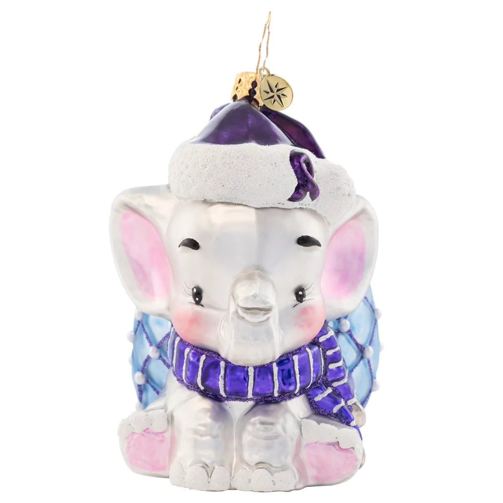 Ornament Description - An Elephant Never Forgets!: An elephant who never forgets to treat others, no matter what they're going through, with compassion, love, and respect. A percentage of the sales from this ornament will benefit Alzheimer’s awareness.