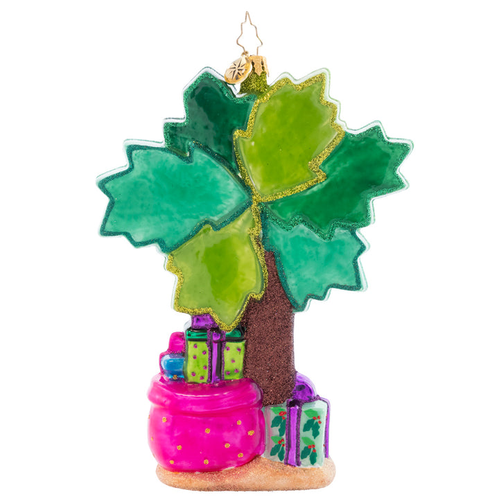 Back - Ornament Description - Chicka Chicka Christmas: Escape the cold this season with a cool island groove and some alphabet beats! Who says that Christmas gifts can only be under an evergreen tree? This playful palm is festive, abundant, and fun- a holiday trifecta!