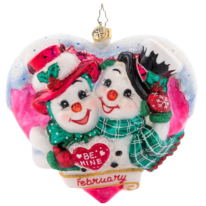 Front - Ornament Description - Forever And Always: Love is in the air! Adorning the second piece in our Ornament of the Month collection, two snowy sweethearts exchange love letters, valuing each other's company this Valentine's Day.