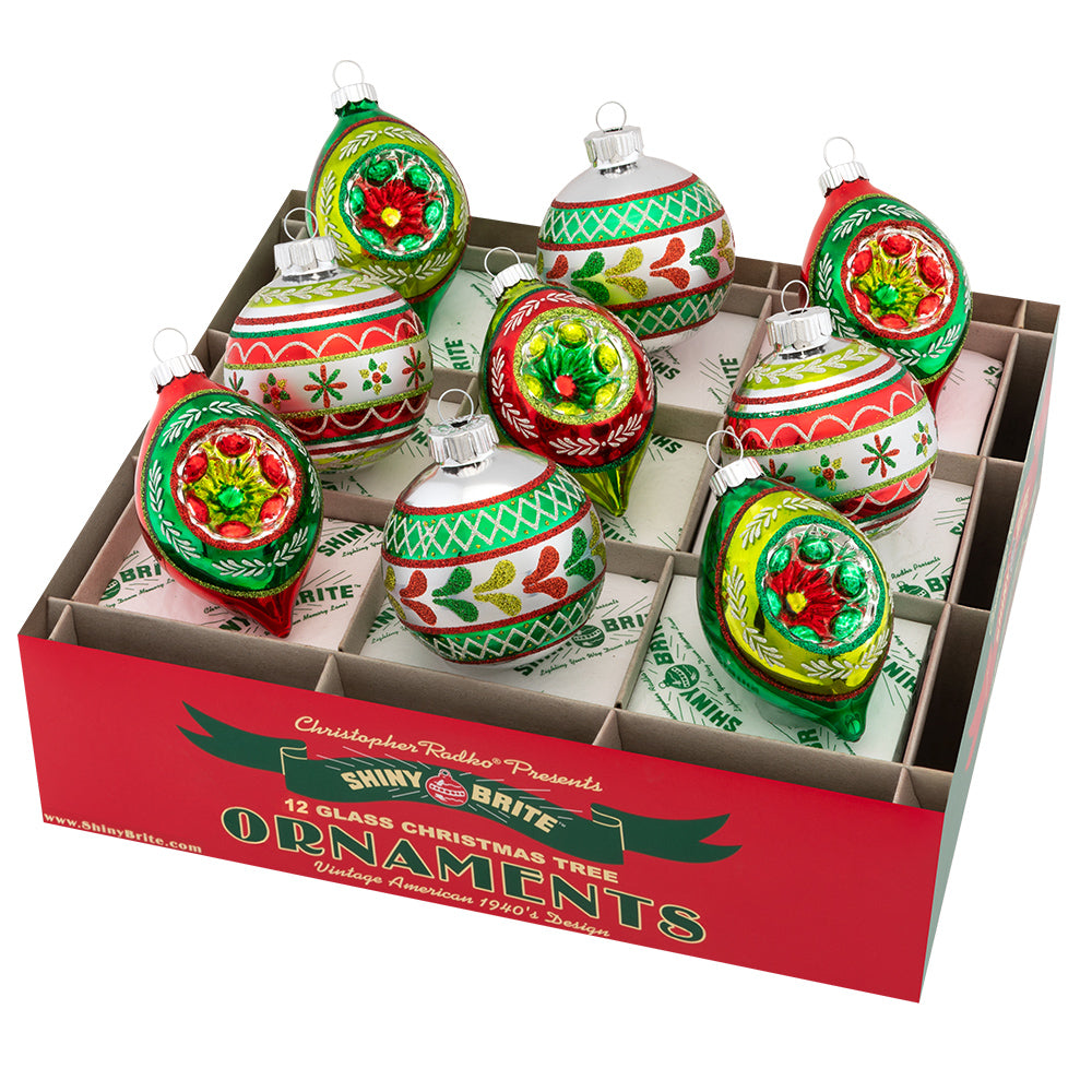 Ornament Set Description - Holiday Splendor 9 Count 2.5" Decorated Rounds & Reflector Tulips