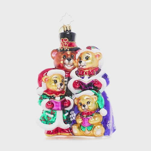 Video - Ornament Description - Bear Family Carolers: This furry family has been practicing their Christmas carols and are bundled up to share their spirit with their friends in the town square. First up is "Have Yourself A Bear-y Little Christmas"!