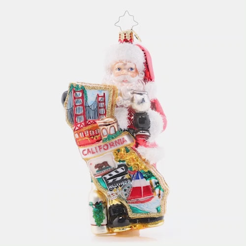 Video - Ornament Description - Cali Claus: Santa is ready for some surf and sun. He's going to the Golden State this winter and he'll have lots of fun! Welcome a bit of West Coast flair to your tree with this commemorative ornament.